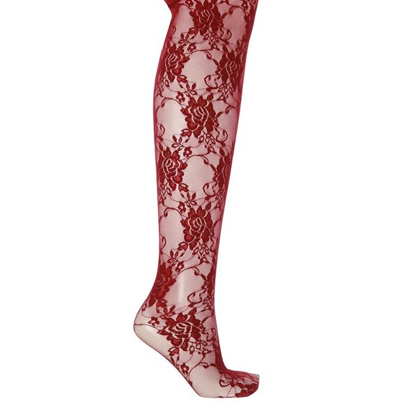 GUCCI TIGHTS SCARLET FLORAL LACE LOGO WAISTBAND sz M / MEDIUM - Picture 7 of 14